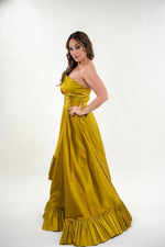 ഗാലറി വ്യൂവറിലേക്ക് ചിത്രം ലോഡ് ചെയ്യുക, Lara ruffled asymmetrical backless maxi dress with pleated waist band