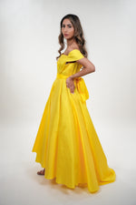 Load image into Gallery viewer, Magnolia tafetta off shoulder neckline princess maxi dress with adjustable belt