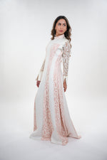 Load image into Gallery viewer, Amaya elegant contrasted lace high- neck with full sleeves maxi dress