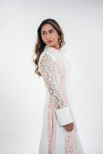 Load image into Gallery viewer, Amaya elegant contrasted lace high- neck with full sleeves maxi dress