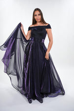 Load image into Gallery viewer, Claudia flowy off- shoulder with corset waist maxi dress