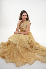 Load image into Gallery viewer, Helene metallic crepe two- tiered with cap sleeves maxi dress