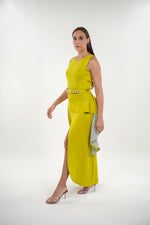 ഗാലറി വ്യൂവറിലേക്ക് ചിത്രം ലോഡ് ചെയ്യുക, Regina ruffled piece sleeveless peplum maxi dress with front slit and adjustable belt