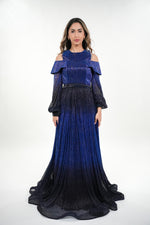 Load image into Gallery viewer, Novia metallic round neck off shoulder full balloon sleeved maxi dress