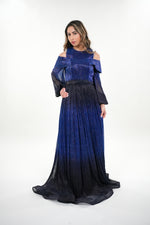 Load image into Gallery viewer, Novia metallic round neck off shoulder full balloon sleeved maxi dress