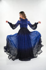 Load image into Gallery viewer, Novia metallic round neck off shoulder full balloon sleeved maxi dress