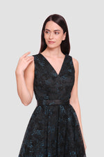 Load image into Gallery viewer, Mila Black With Turquoise Floral Glitter Sleeveless Maxi Dress