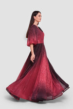 Load image into Gallery viewer, Heidi Metallic Scarlet Red To Black Ombre Pleated Maxi Dress