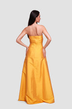 Load image into Gallery viewer, Alarina Yellow Mustard Taffeta Double Breasted Lapel-style Maxi Dress