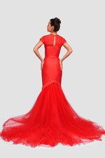 Load image into Gallery viewer, Jennifer Red Satin And Tulle Bustier Mermaid Gown