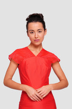 Load image into Gallery viewer, Jennifer Red Satin And Tulle Bustier Mermaid Gown
