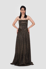 ഗാലറി വ്യൂവറിലേക്ക് ചിത്രം ലോഡ് ചെയ്യുക, Athena Metallic Bronze And Black Strapless Gown