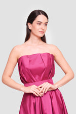 Load image into Gallery viewer, Alin Fuchsia Pink Taffeta Pleated Corset Maxi Dress