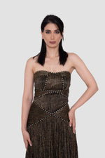 ഗാലറി വ്യൂവറിലേക്ക് ചിത്രം ലോഡ് ചെയ്യുക, Athena Metallic Bronze And Black Strapless Gown