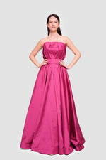 Load image into Gallery viewer, Alin Fuchsia Pink Taffeta Pleated Corset Maxi Dress
