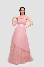 Load image into Gallery viewer, Lola Blush Pink Metallic Fabric And Tulle Corset Maxi Dress