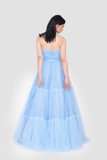 ഗാലറി വ്യൂവറിലേക്ക് ചിത്രം ലോഡ് ചെയ്യുക, ILLYRA Powder Blue Tulle Strapless Corset Tiered Gown