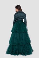 Load image into Gallery viewer, Solyn Forest Green Gown With Blazer-Style Bodice And Layered Tulle Skirt