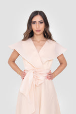 Load image into Gallery viewer, Yasmine Champagne V-neck Maxi Dress With Sculptural Shoulders
