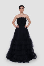 Load image into Gallery viewer, Anastasia Black Tulle Strapless Gown With Structured Sheer Tulle Detail