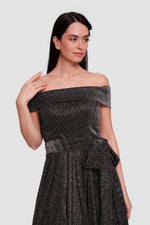 Load image into Gallery viewer, Kim Black And Silver Accents Off-shoulder Corset Maxi Dress