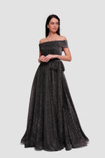 Load image into Gallery viewer, Kim Black And Silver Accents Off-shoulder Corset Maxi Dress