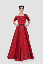 Load image into Gallery viewer, Verona Deep Cherry Red Taffeta Corset Gown