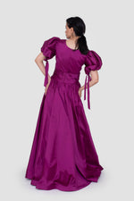 Load image into Gallery viewer, Thalia Rich Violet Taffeta V-Neckline Gown With Short Puff Sleeves