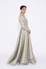 Load image into Gallery viewer, Aveline Light Dusty Green Jacquard Structured Gown
