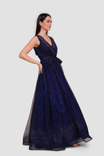 Load image into Gallery viewer, Noura Deep Navy Blue Fabric Sleeveless Pleated Maxi Dress