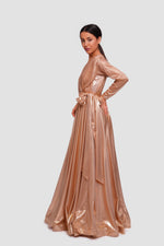 Load image into Gallery viewer, Elena Shimmery Jersey Pleated Maxi Dress With Sleeves