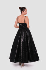 Load image into Gallery viewer, Joy Black Metallic Organza Sweetheart Neckline Maxi Dress