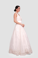Load image into Gallery viewer, Madelena Ivory White Tulle With Gold Accents Sleeveless Maxi Dress