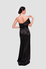 Load image into Gallery viewer, Tanya Black Satin Pleated Maxi Dress