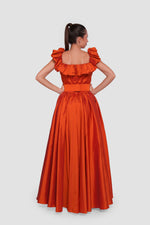 Load image into Gallery viewer, Alicia Amber Amber Orange Taffeta Off-shoulder Maxi Dress With Pleats
