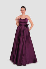 Load image into Gallery viewer, Malayna Deep Plum Taffeta Corset Strapless Maxi Dress