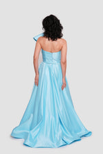 Load image into Gallery viewer, Araya Aqua Blue Silk Satin Strapless Corset Maxi Dress