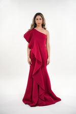 ഗാലറി വ്യൂവറിലേക്ക് ചിത്രം ലോഡ് ചെയ്യുക, Natalia ruffled asymmetrical one- shoulder maxi dress