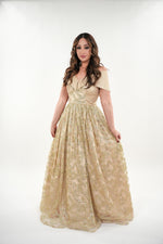 Load image into Gallery viewer, Eleanor lace embroidered fitted corset waist off shoulder blazer dress