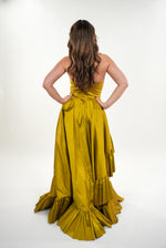Load image into Gallery viewer, Lara ruffled asymmetrical backless maxi dress with pleated waist band