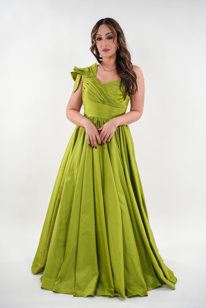 Daphne taffeta asymmetrical pleated bust sleeveless maxi dress