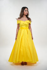 Load image into Gallery viewer, Magnolia tafetta off shoulder neckline princess maxi dress with adjustable belt