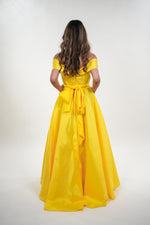 Load image into Gallery viewer, Magnolia tafetta off shoulder neckline princess maxi dress with adjustable belt