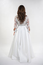 Load image into Gallery viewer, Esther white lace full sleeved floral maxi dress with crystallized belt