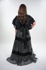 Load image into Gallery viewer, Rochelle layered glittery tulle v-neckline with layered balloon sleeve maxi dress
