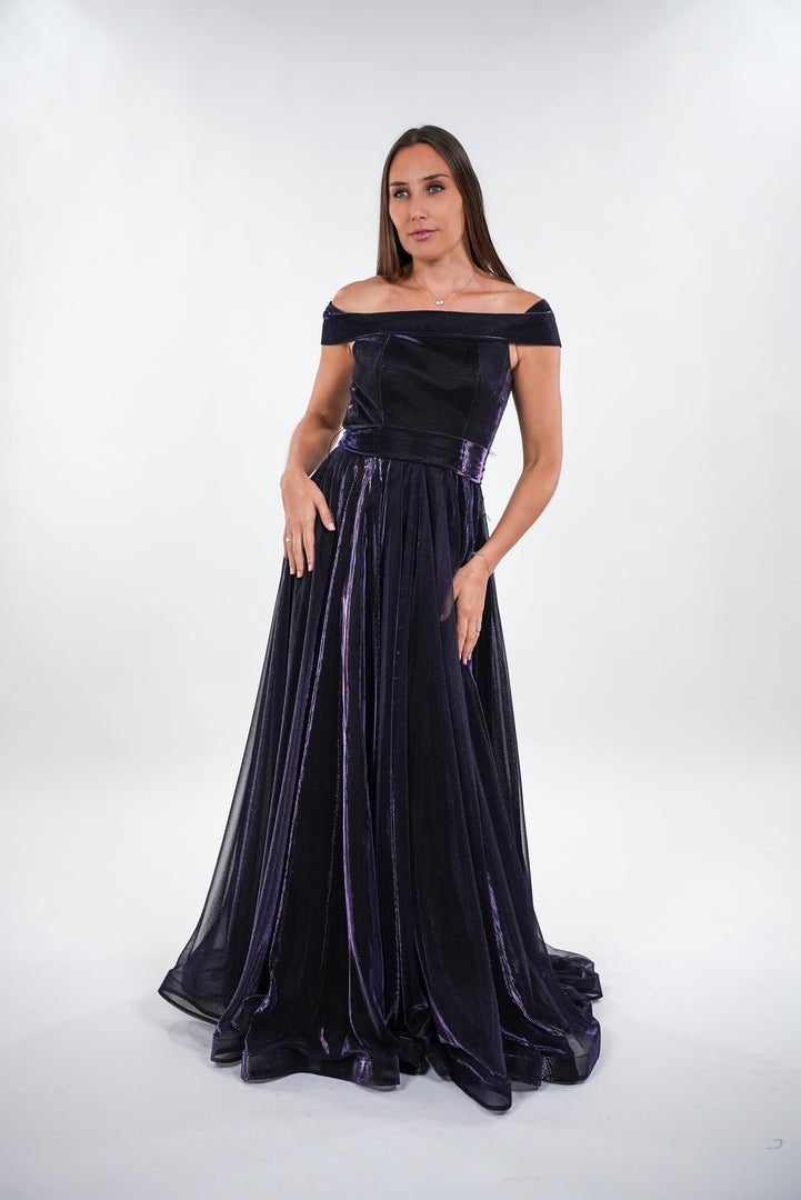 Claudia flowy off- shoulder with corset waist maxi dress