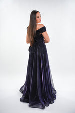 Load image into Gallery viewer, Claudia flowy off- shoulder with corset waist maxi dress