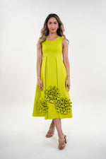 Load image into Gallery viewer, Illeana empire seam high waisted box- pleated midi dress with ruffled flowers