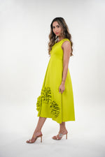 Load image into Gallery viewer, Illeana empire seam high waisted box- pleated midi dress with ruffled flowers