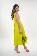 Load image into Gallery viewer, Illeana empire seam high waisted box- pleated midi dress with ruffled flowers